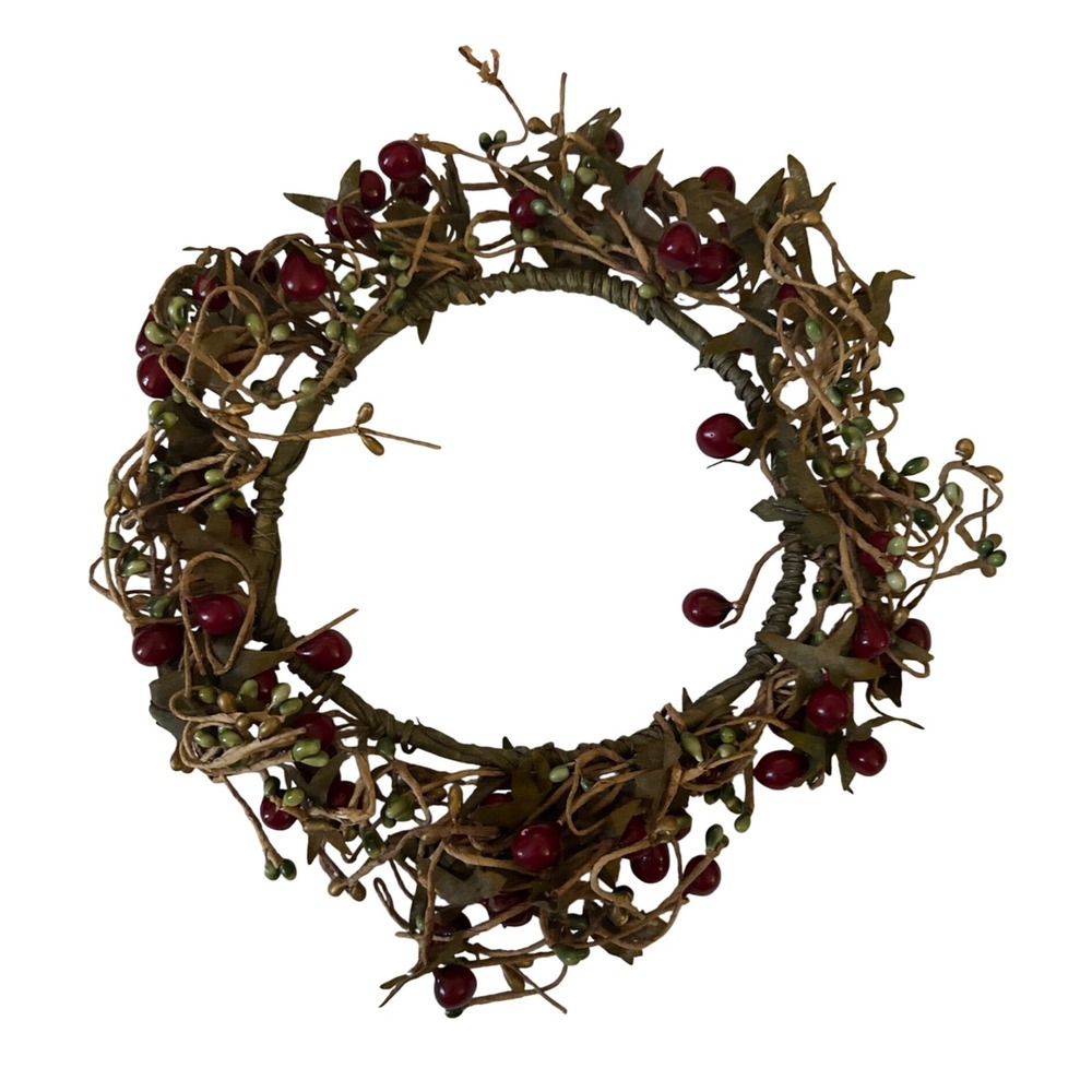 Rustic Berry Wreath Candle Ring‎ Country Farmhouse Decor 10" wreath